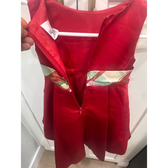 Rare Editions Red Holiday Dress W/ Plaid Bow Size 3T Polyester Metallic Blend To - Picture 4 of 6